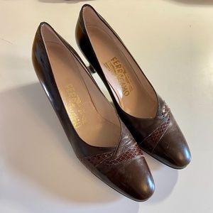 Salvatore Ferragamo Brown Leather Heels Size 6.5 AA